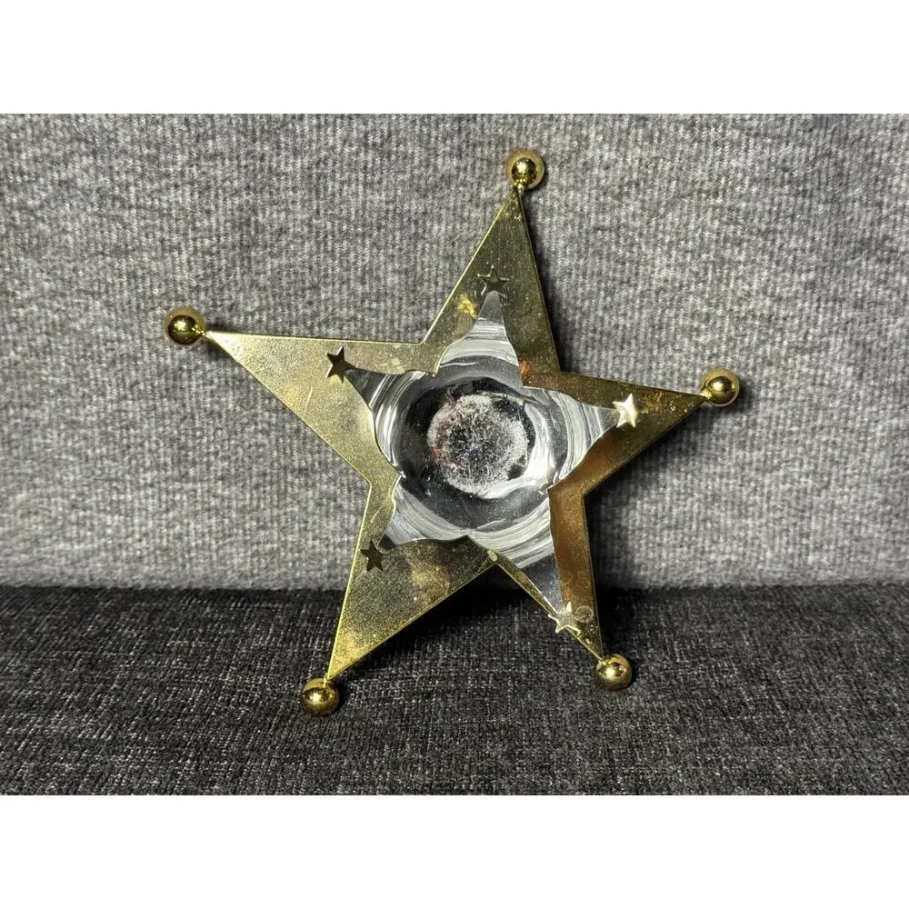 Vintage Dept. 56 Silver & Gold Tone Star Candle Holder With Votive Cup